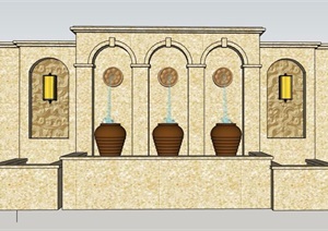 欧式大理石喷泉水景墙设计SU(草图大师)模型