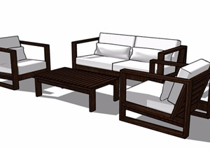 中式风格沙发茶几组合家具设计SU(草图大师)模型素材