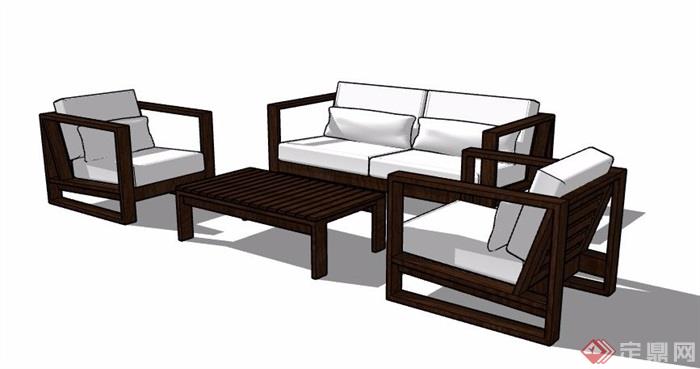 中式风格沙发茶几组合家具设计su模型素材