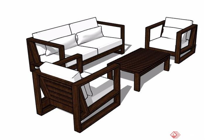 中式风格沙发茶几组合家具设计su模型素材