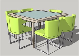 现代风格绿色洽谈桌椅会议桌椅SU(草图大师)模型