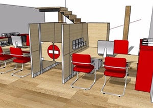 现代服务柜台办公桌椅设计SU(草图大师)模型