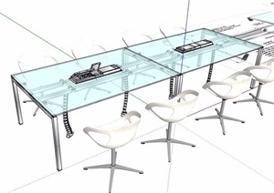 简约8人座玻璃会议桌椅SU(草图大师)模型