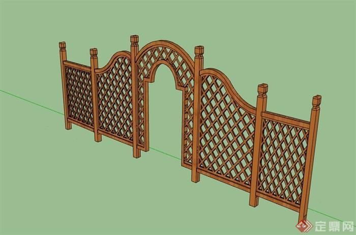 中式木质围墙门su模型