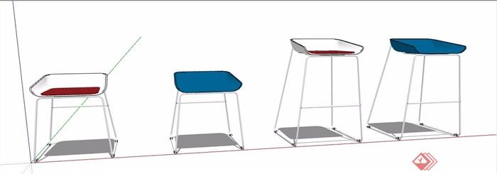 四款简约造型坐凳素材su模型