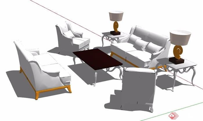 一组欧式沙发茶几组合家具su模型
