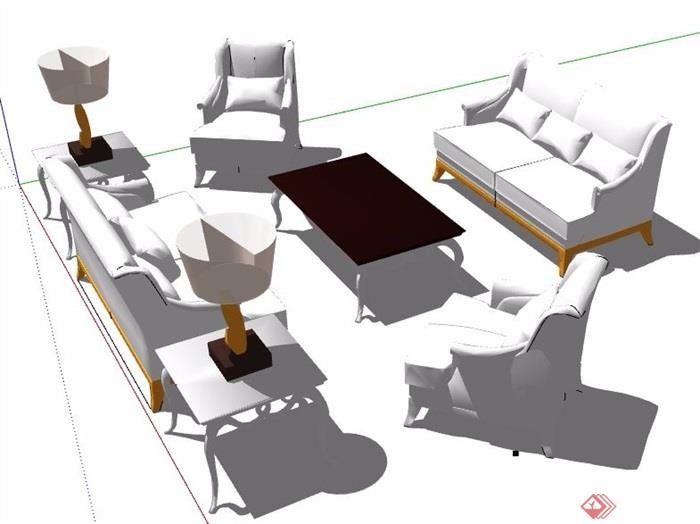 一组欧式沙发茶几组合家具su模型