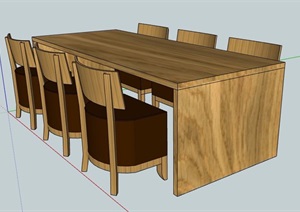 现代木制六人座桌椅组合SU(草图大师)模型