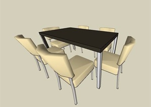 简约6人座餐桌椅组合素材SU(草图大师)模型