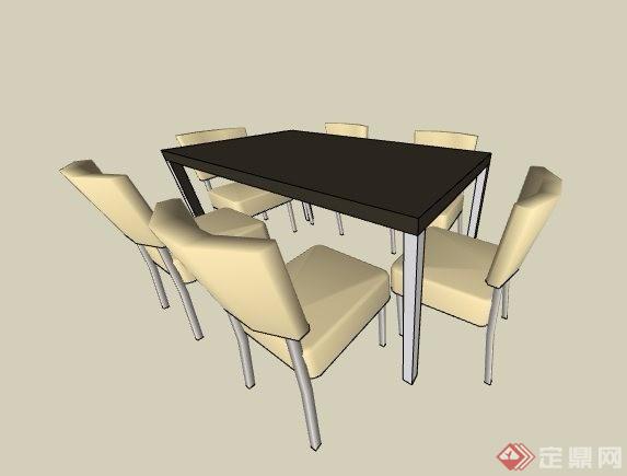 简约6人座餐桌椅组合素材su模型