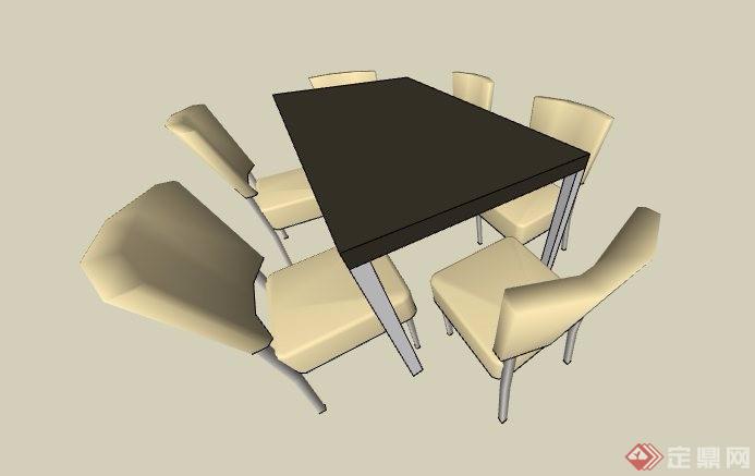 简约6人座餐桌椅组合素材su模型