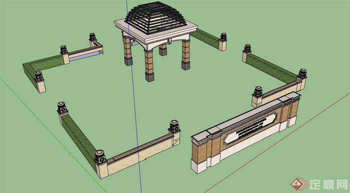 简欧风格详细的亭子su模型