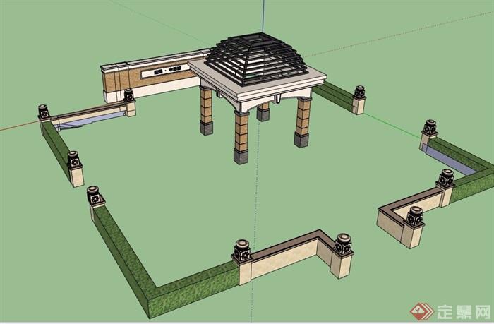 简欧风格详细的亭子su模型