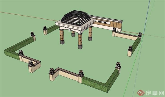 简欧风格详细的亭子su模型
