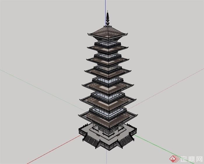古典中式风格详细的古塔楼设计su模型
