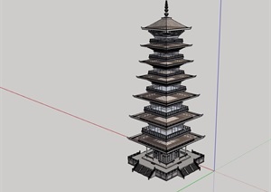 古典中式风格详细的古塔楼设计SU(草图大师)模型