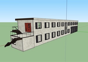 现代风格两层工业厂房建筑设计SU(草图大师)模型