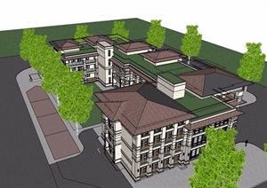 新古典幼儿园详细建筑设计SU(草图大师)模型