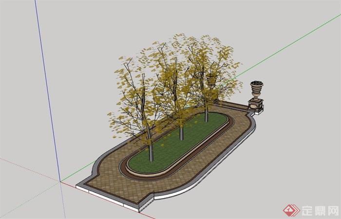 现代完整的树池设计su模型