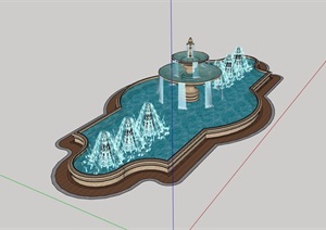 欧式风格详细的喷泉水池SU(草图大师)模型