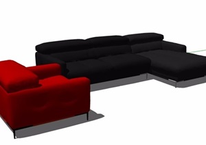 简约红色与黑色沙发家具SU(草图大师)模型