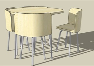 简约四人座桌椅组合设计SU(草图大师)模型