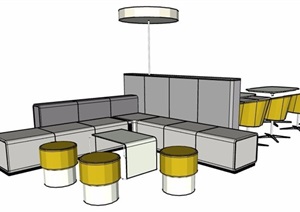 餐厅卡座区桌凳组合SU(草图大师)模型
