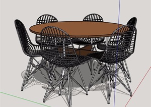 现代风格六人座圆形桌椅组合SU(草图大师)模型