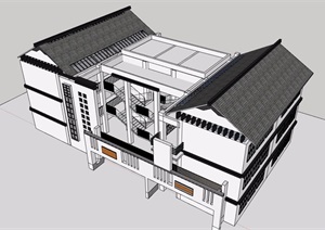 中式多层详细教学楼设计SU(草图大师)模型