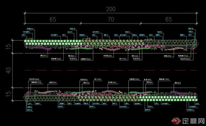 完整详细的道路绿化标准段设计cad方案图纸