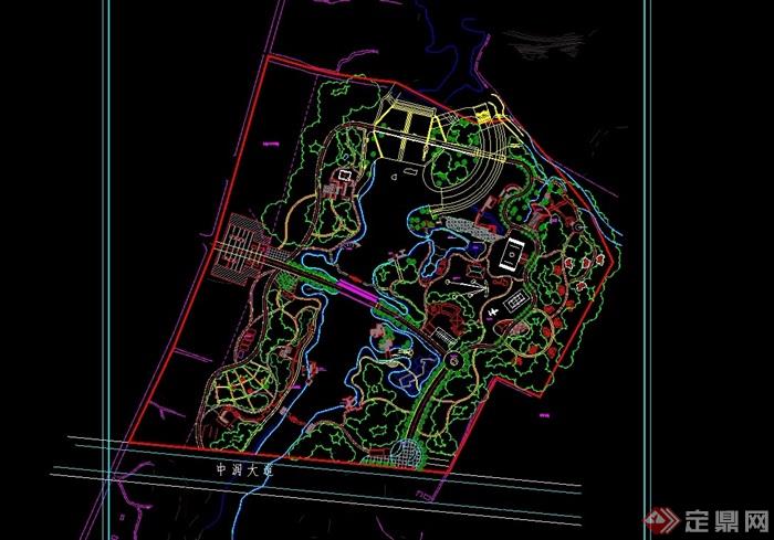 现代公园公园景观规划cad平面布置图