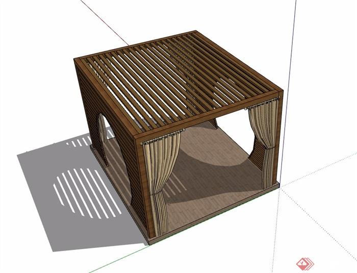 新中式木质亭子su模型