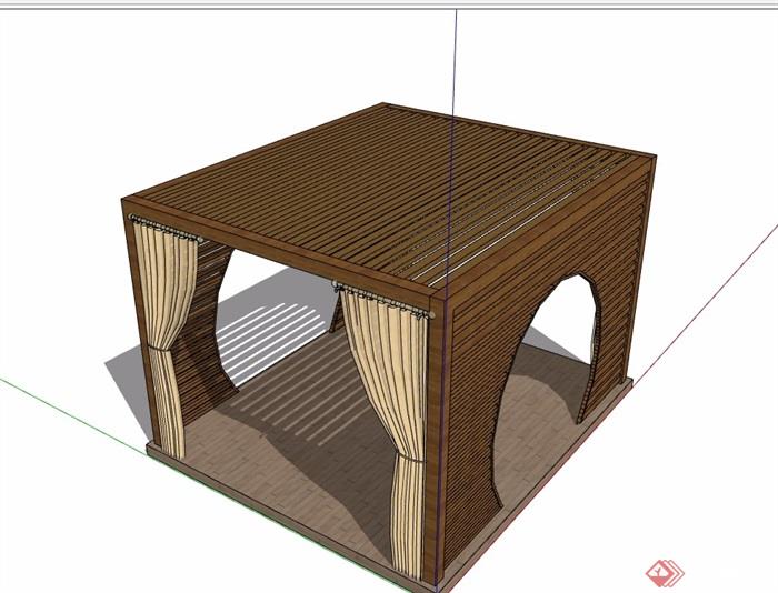 新中式木质亭子su模型