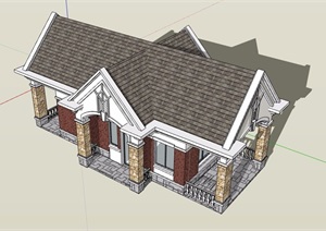 欧式简单的单层住宅建筑SU(草图大师)模型