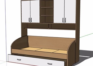 现代简约风格储物柜组合床设计SU(草图大师)模型