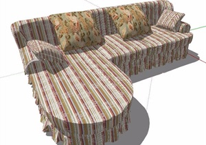 现代风格条纹布艺转角沙发设计SU(草图大师)模型