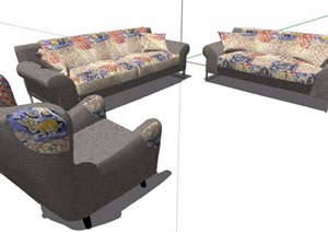 一组灰色系沙发组合家具素材SU(草图大师)模型