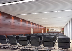 一个现代风格大型会议室空间渲染