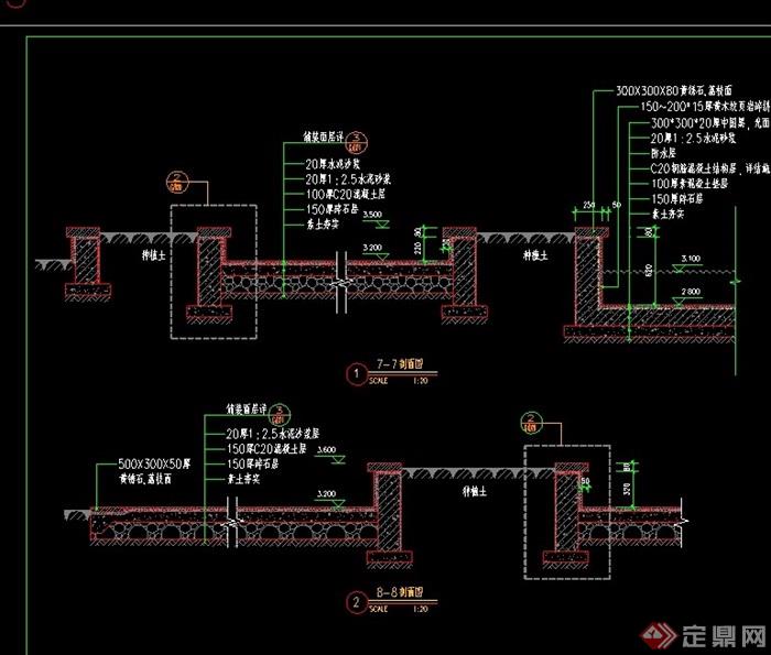 某详细水池,树池设计cad剖面图
