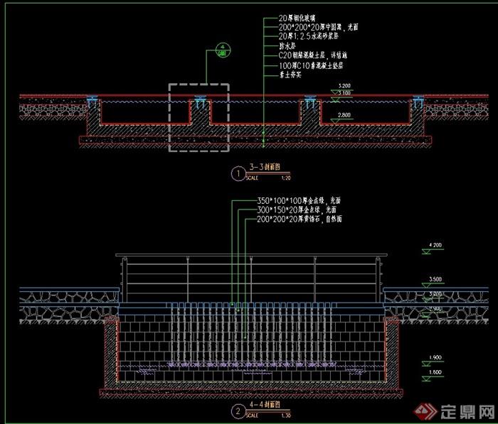 某水池设计cad剖面图