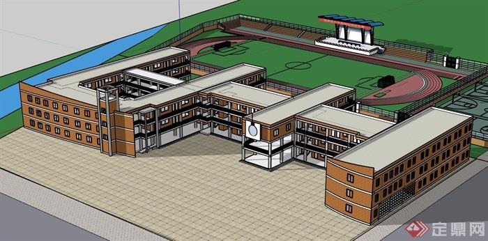 三层小学学校建筑su模型