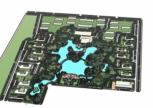 整体公园详细景观设计SU(草图大师)模型