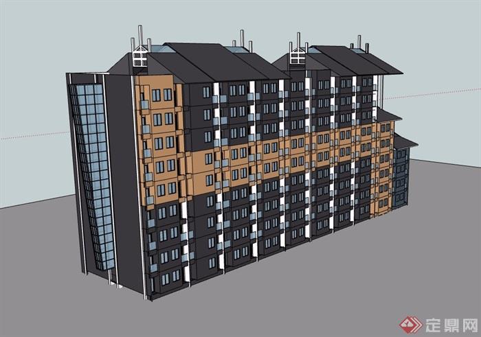 中式民族地区学生公寓建筑su模型