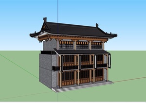 三层古典中式风格商业建筑楼SU(草图大师)模型