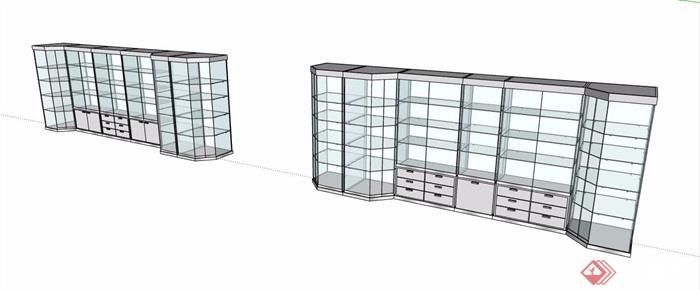两款玻璃材质陈列柜设计su模型