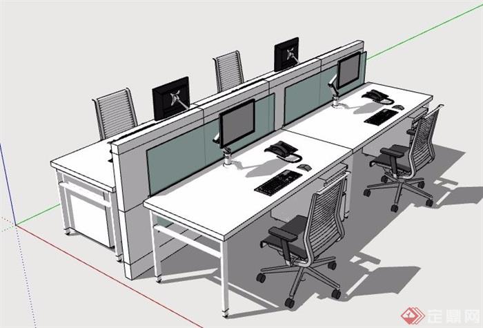 公共办公区办公桌椅组合su模型