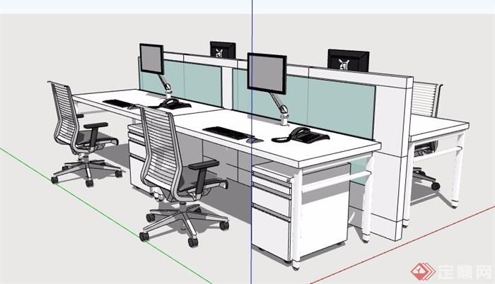 公共办公区办公桌椅组合su模型