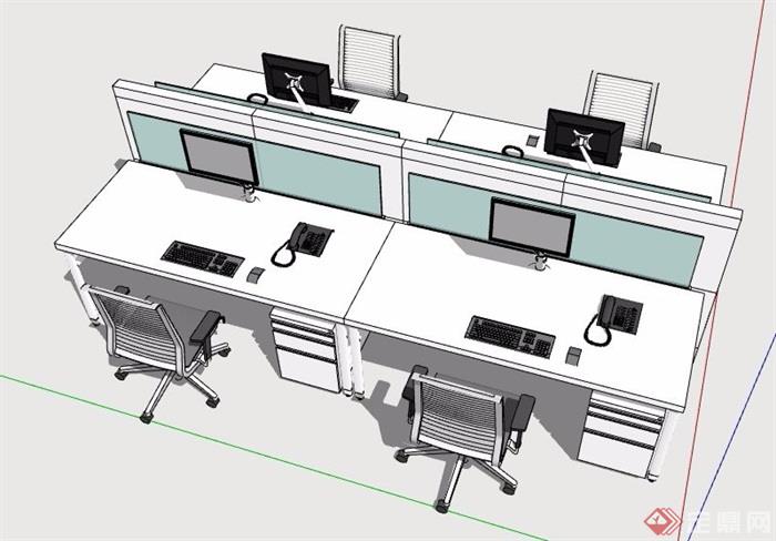 公共办公区办公桌椅组合su模型