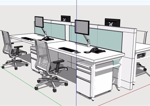公共办公区办公桌椅组合SU(草图大师)模型