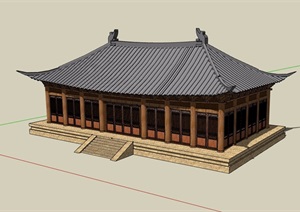 古典中式旅游区单层宫殿建筑SU(草图大师)模型